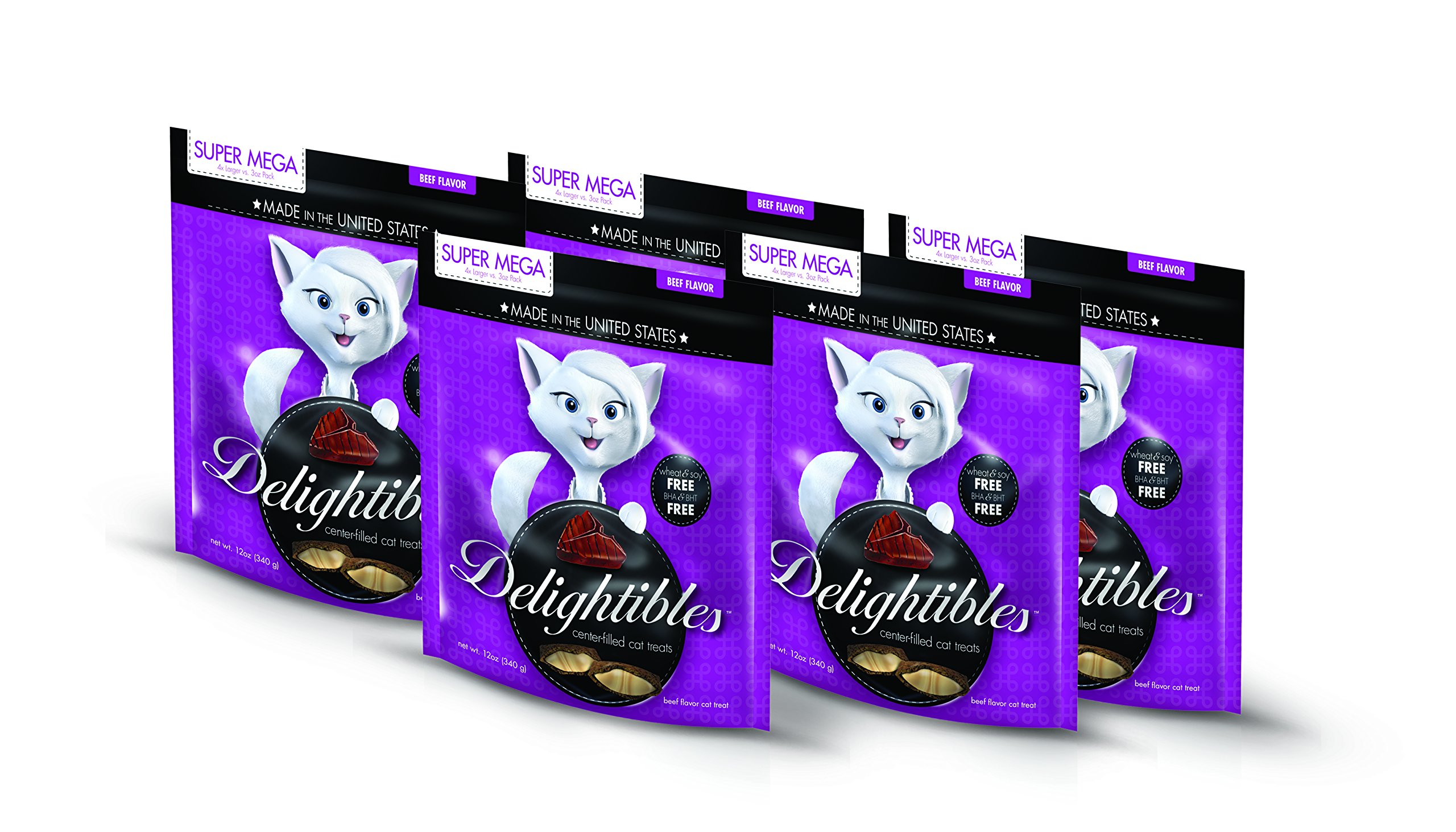 Center-Filled Gourmet Cat Treats, Beef, 5 Pack Of 12 Oz Pouches