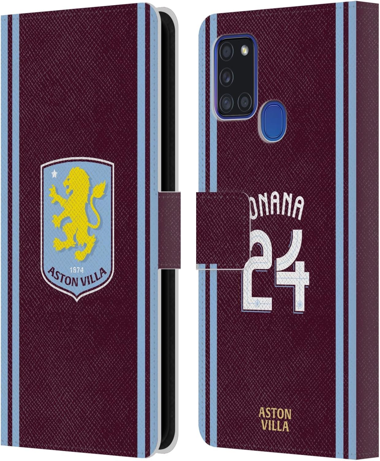 Head Case Designs Officially Licensed Aston Villa Football Club Amadou Onana 2024/25 Crest Player Kit Leather Book Wallet Case Cover Compatible with Samsung Galaxy A21s (2020)