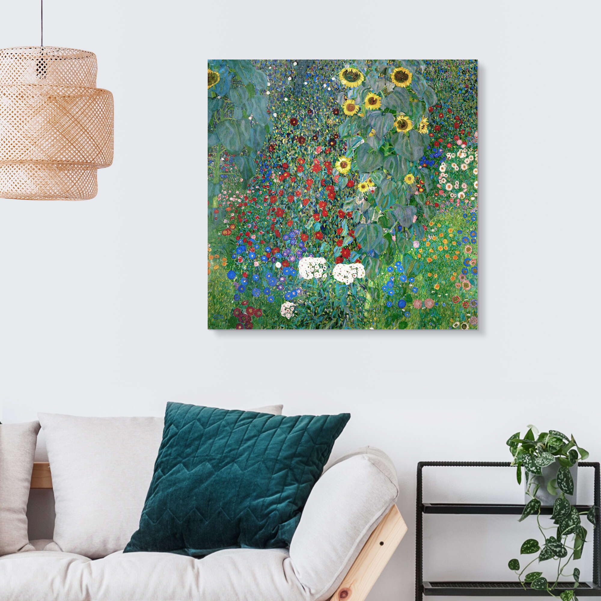 Posterlounge Bauerngarten mit Sonnenblumen Acrylglasbild | 40 x 40 cm von Gustav Klimt Grün Wandbilder Wanddeko