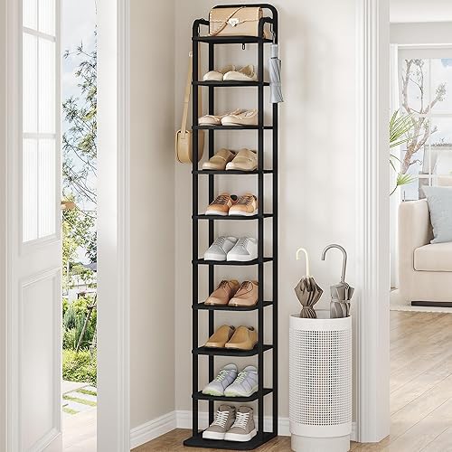 Zapatero vertical, estantes para zapatos, organizador de zapatos de madera para armario, entrada, torre de zapatos para espacios pequeños, de pie,