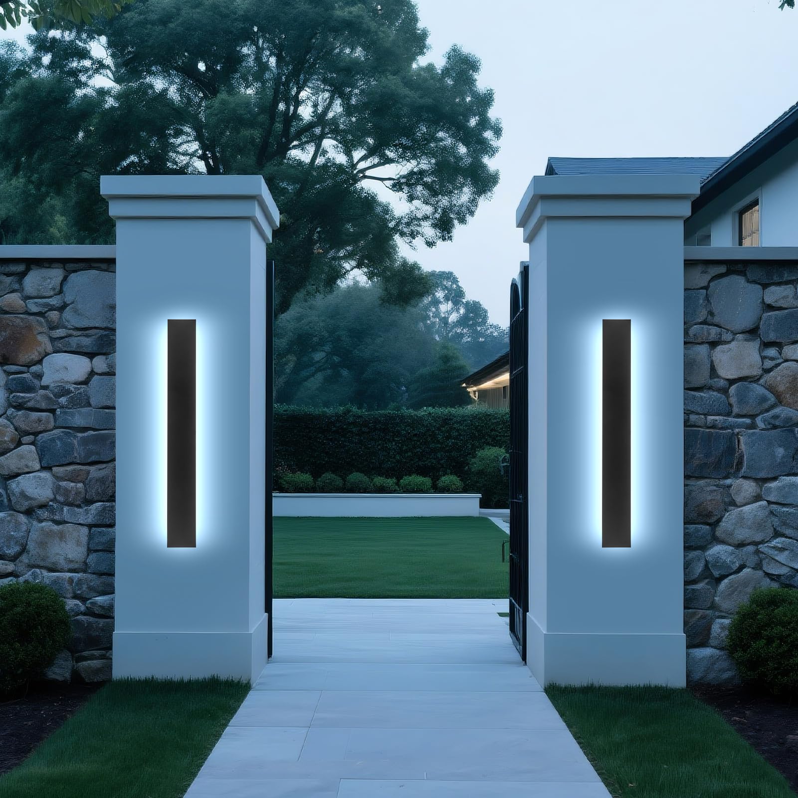 47.2in 2pcs Outdoor Wall Light Exterior,AioTio Black Long LED Outdoor Wall Light Fixtures Wall Mount,Upgraded 4.72in Wide Dimmable IP65 Waterproof Modern Porch Lights Wall Sconce for Garage,Courtyard