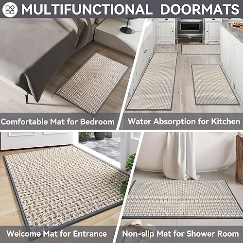 Miniatura 8 de Tapete para puerta de interior, 36 x 60 pulgadas, resistente a la suciedad y absorbente, tapete de goma antideslizante, fácil de limpiar, tapete de