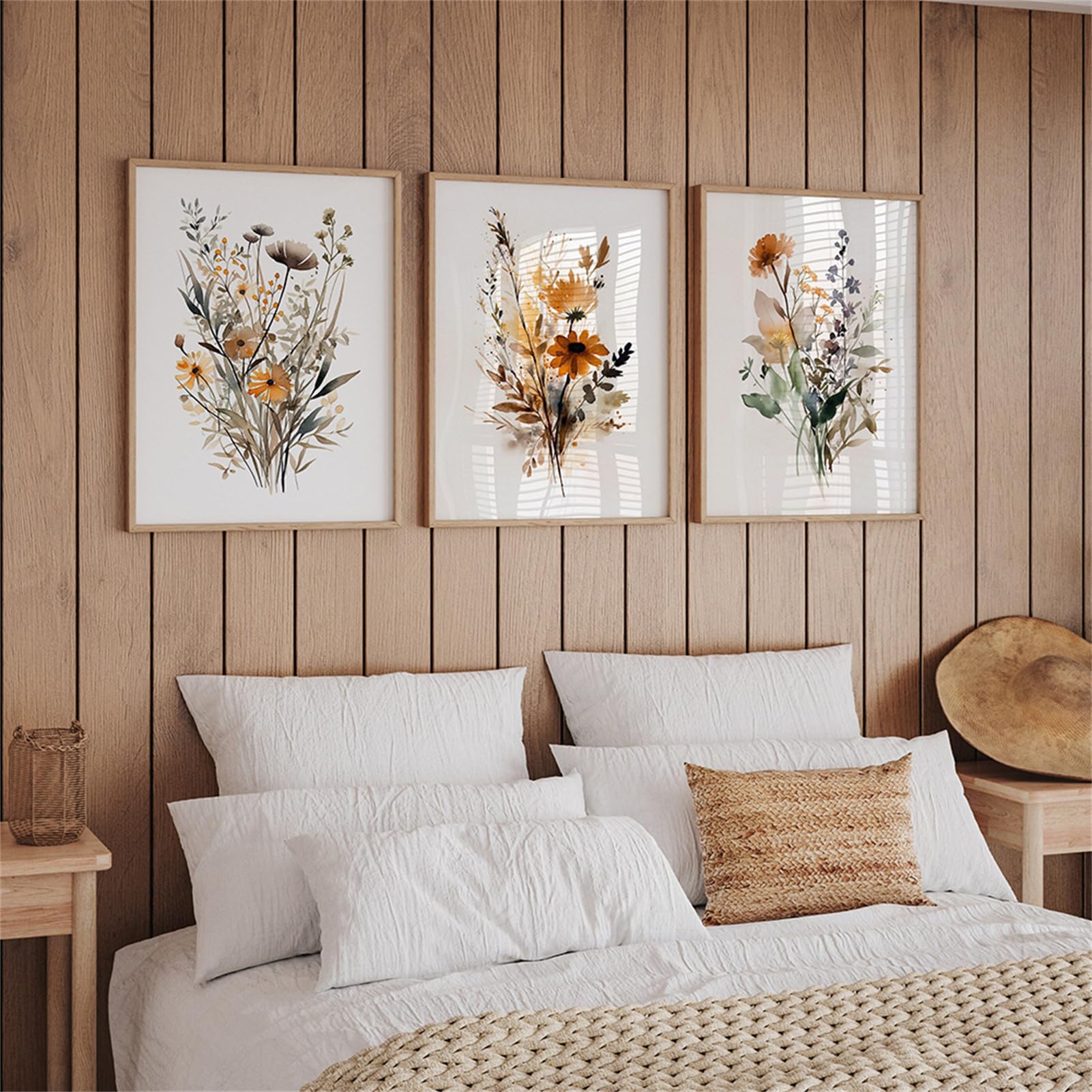 Herfair Juego de 3 pósteres vintage de flores, cuadros de pared de plantas, pósteres e impresiones artísticas sin marco, póster artístico para dormitorio (estilo A, 50 x 70 cm)