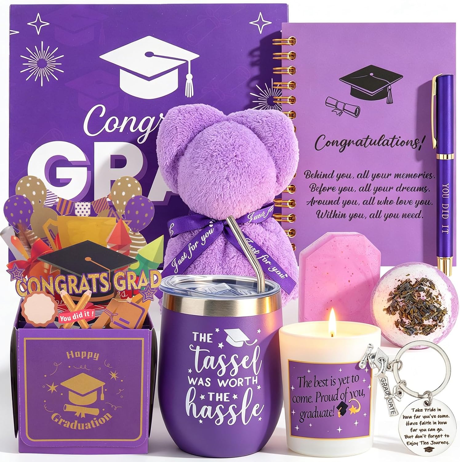 Ithmahco Purple Graduation Gift Basket For Her 2026,11-Piece Grad Gifts Set With Tumbler, Notebook, Keychain, Best Graduation Spa Self Care Gift Box For High & Middle School College Women Girls Nurse