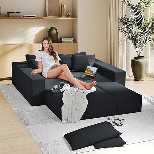 Miniatura 2 de Sofá de nube de gran tamaño de 132 pulgadas, sofá modular tapizado con 6 almohadas, sofás de felpilla de asiento profundo para sala de estar,