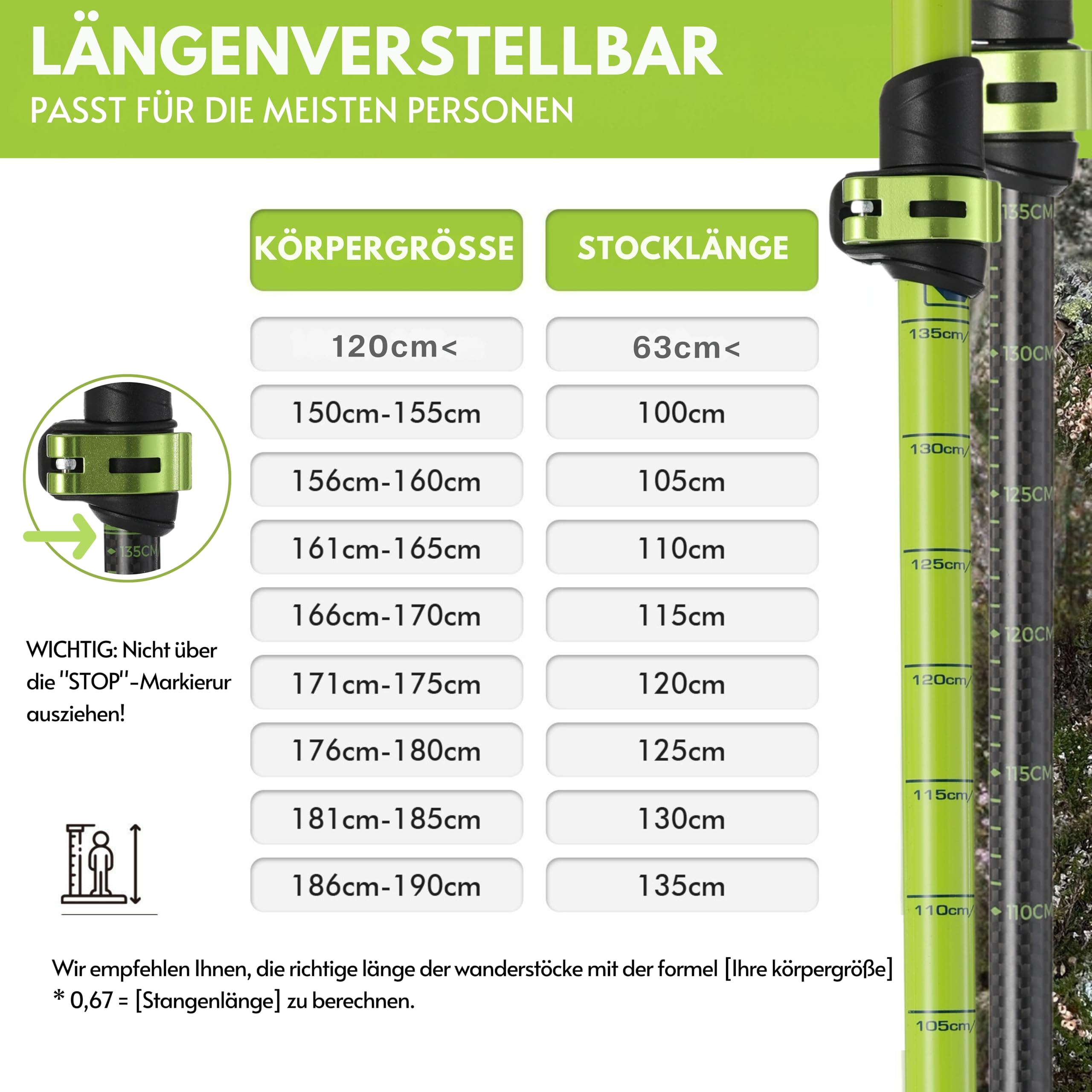 Wanderstöcke Teleskop Carbon & Alu mit Korkgriff für Damen & Herren | Leicht und VerstellbarNordic Walking & Trekkingstöcke für Wandern, Bergsport, Skitouren, mit Gummipuffern & Tasche.