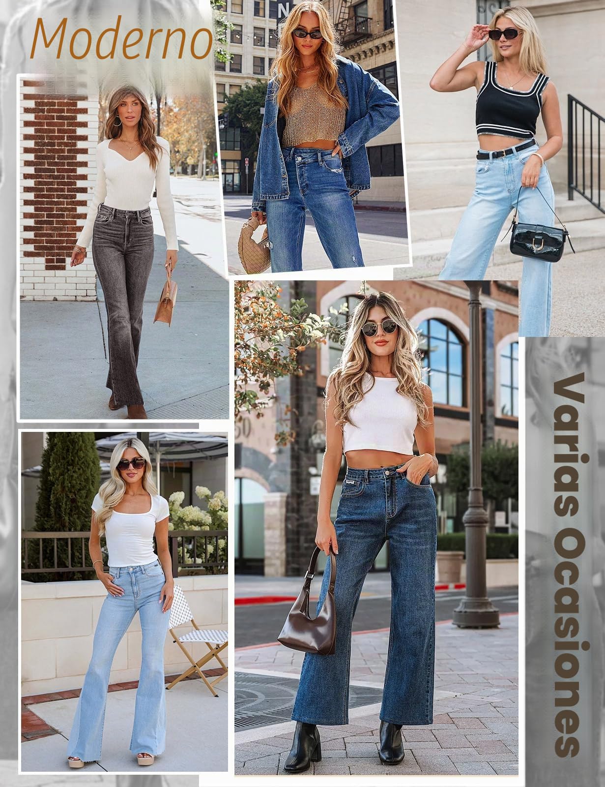 heekpek Vaqueros Elasticos Mujer Cintura Alta Pantalones Anchos Pantalon Campana Holgados Jeans Flare con Bolsillos