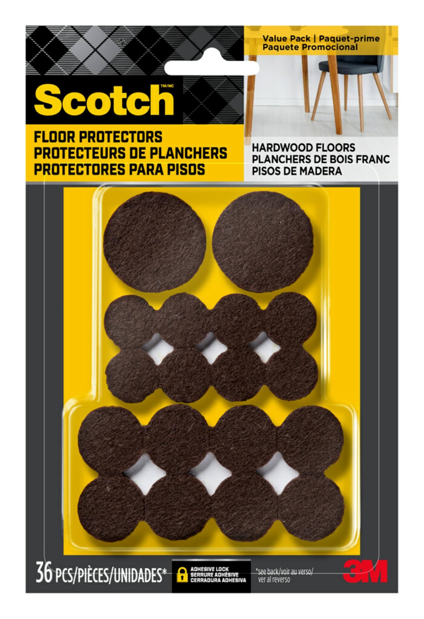 Scotch Caster Cups SP902-NA, Square Hard Brown, Floor Protectors for Furniture, 2-in, 4/Pack, 6-Packs, 24 Total