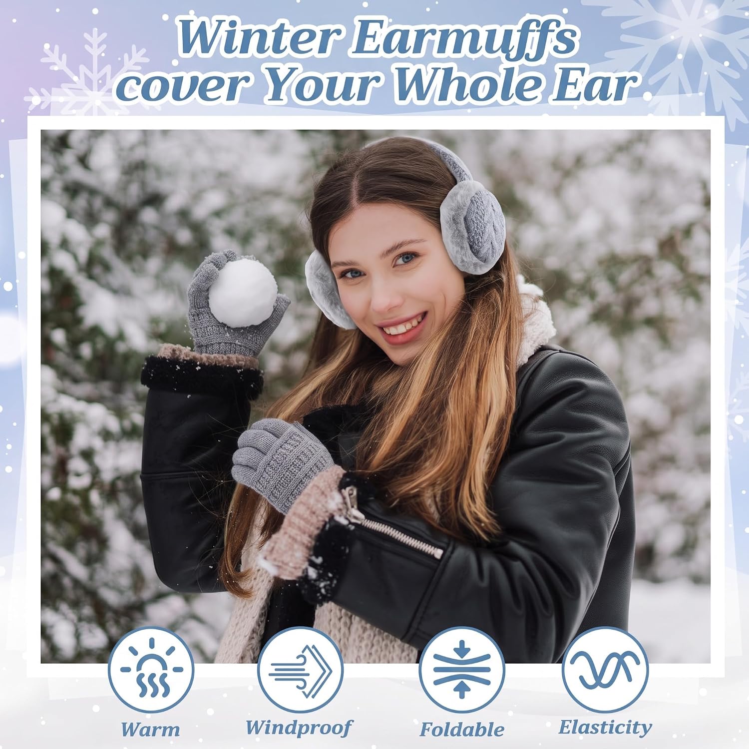 Chicingyou 2 Pcs Winter Ear Muffs Gloves for Women