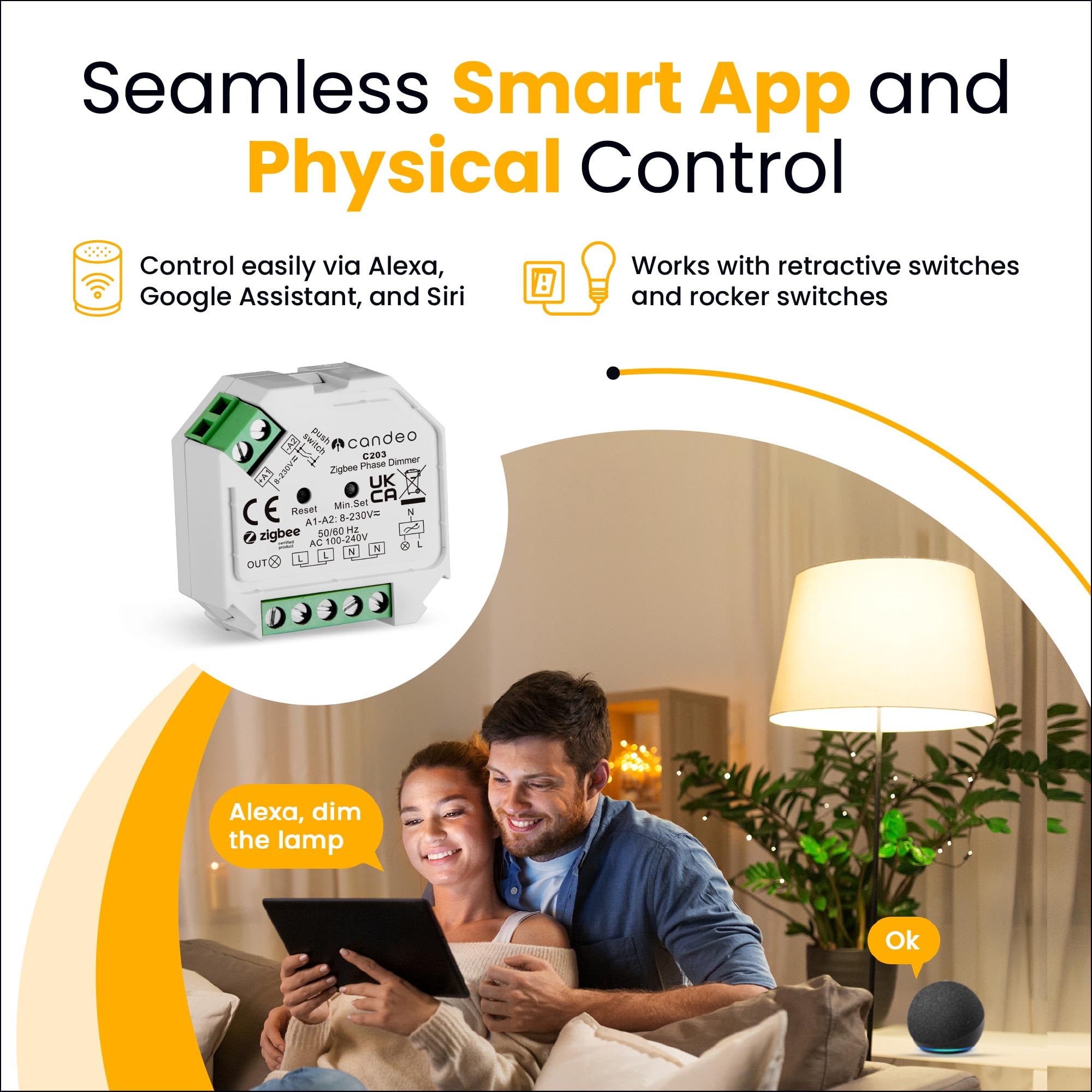 Candeo Zigbee-Dimmmodul kompatibel mit Amazon Echo, Echo Studio, Philips Hue, Smartthings, Hubitat