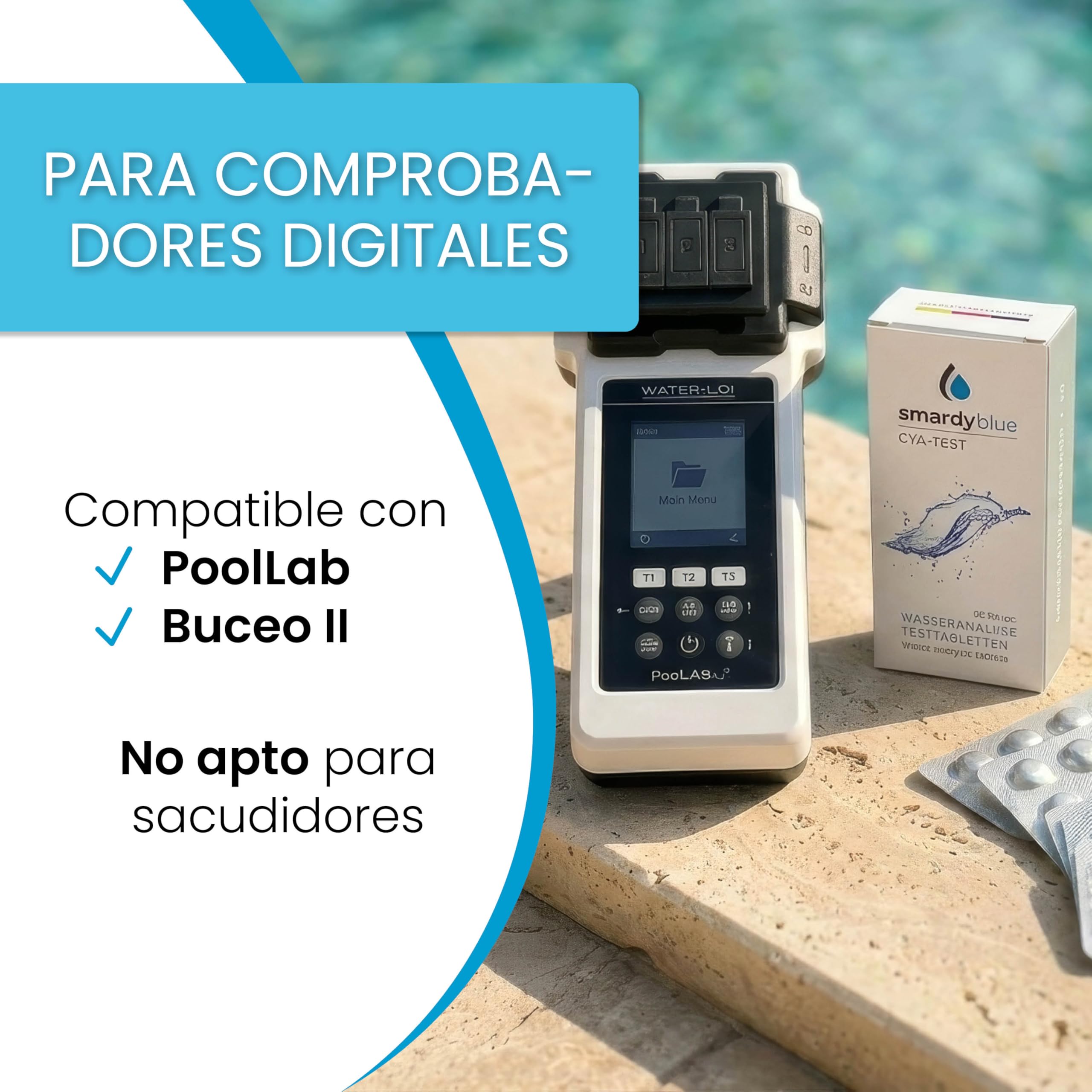 smardy 50 tabletas fotómetro CyA – mide el ácido cianúrico/estabilizador en piscina, spa, jacuzzi y acuario – compatible con PoolLab, SCUBA II, BAYROL y otros medidores electrónicos – Made in Germany