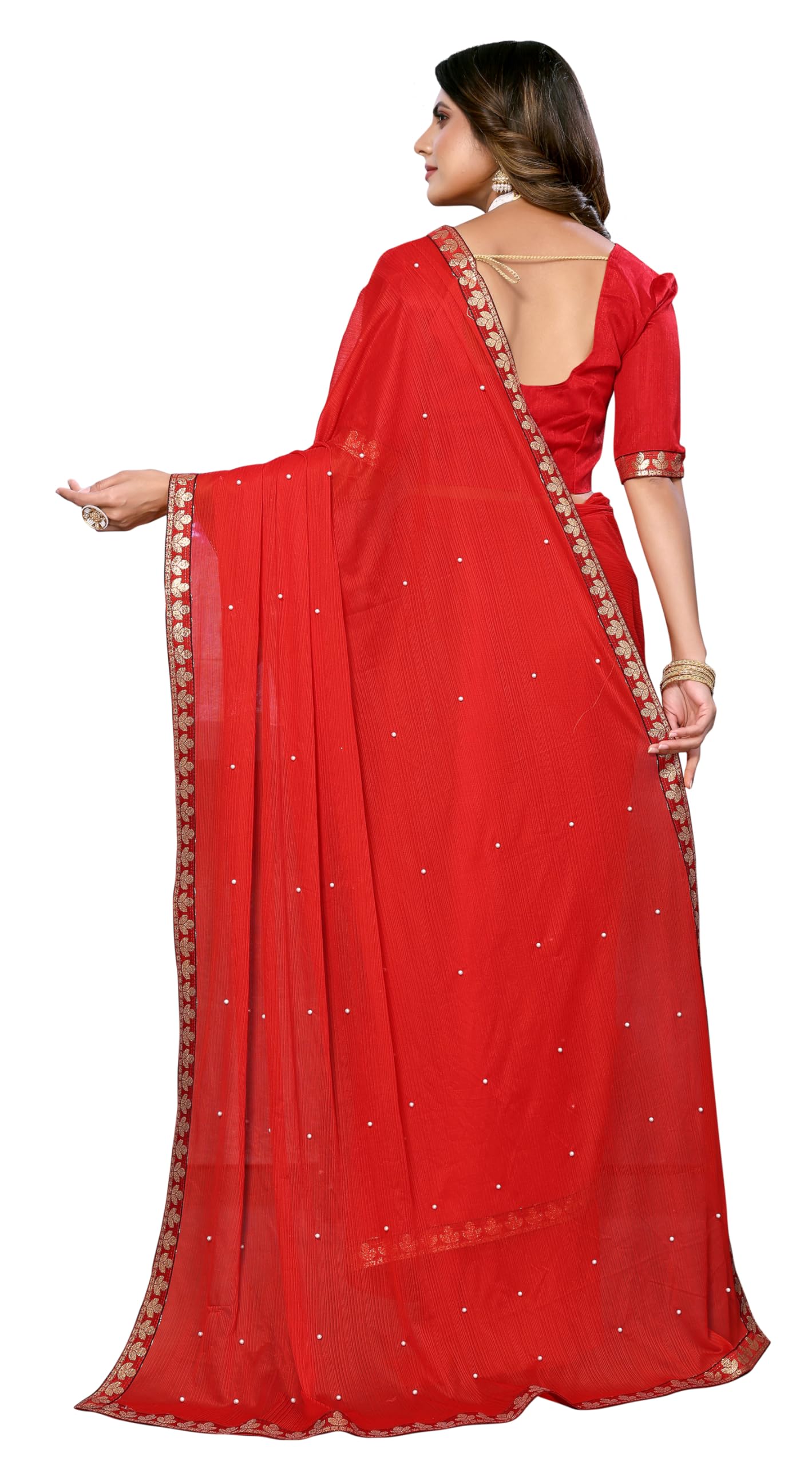 Sari Tejido Jacquard Banarasi De Mujer India Con Blusa Sin Costuras, Color Marrón