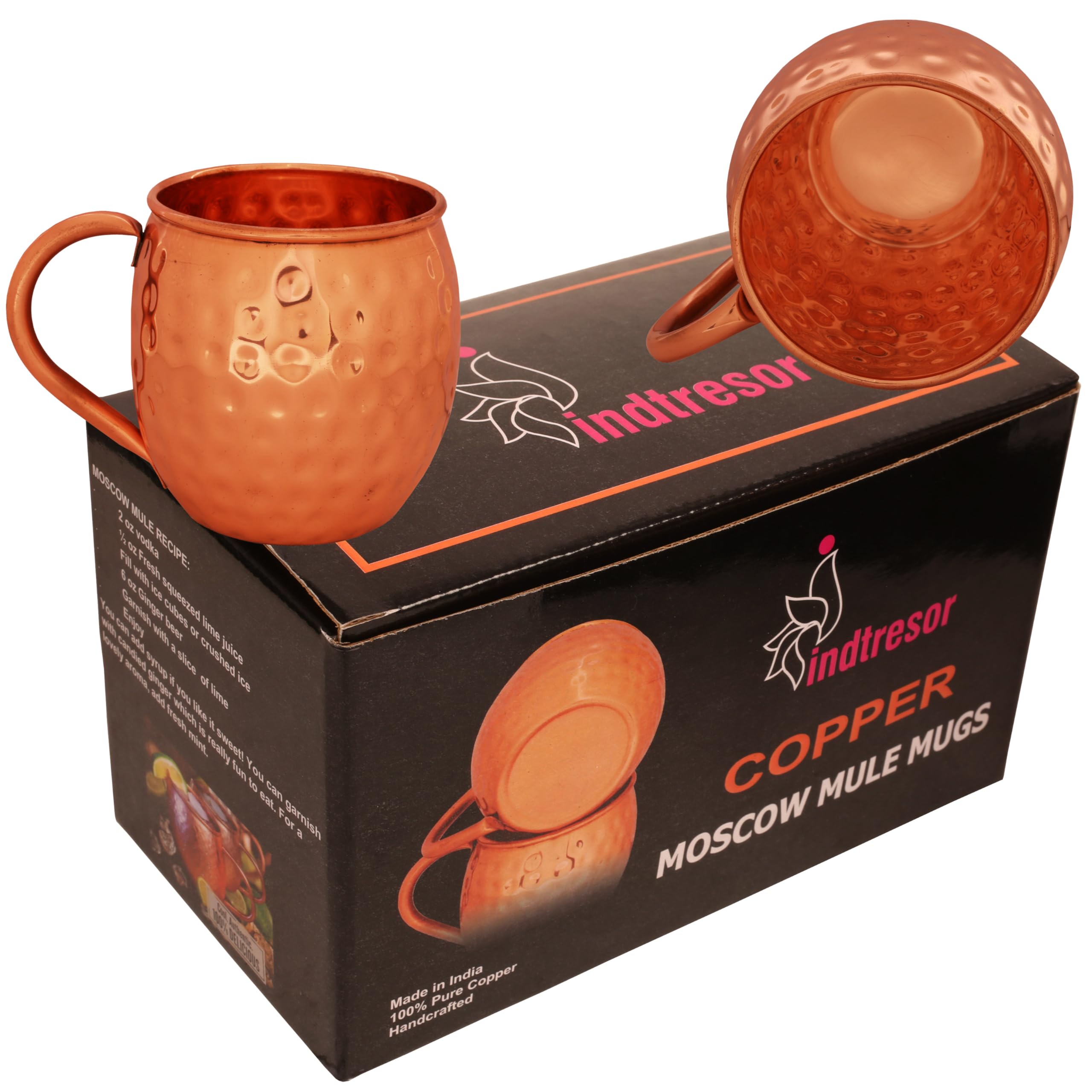 Indtresor Pure Copper Moscow Mule Mugs - Handcrafted - Ayurveda health benefits Lavish Drinks 16.90 oz - Energy Immunity Booster Fitness Freak - Yoga