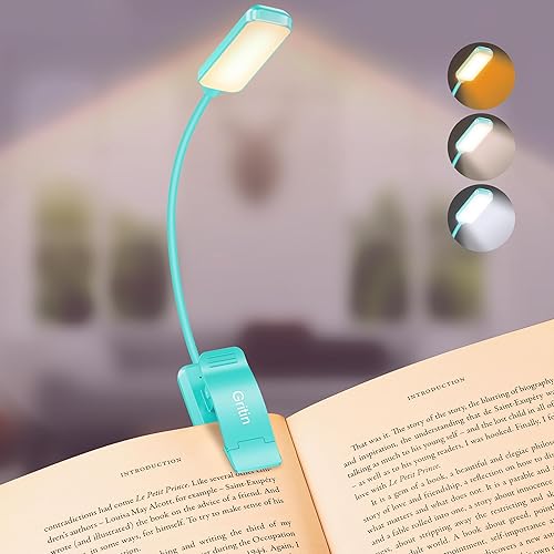 Gritin Luz de libro recargable de 9 LED para leer en la cama, cuidado de los ojos, 3 temperaturas de color, brillo de atenuación continua, 80 horas