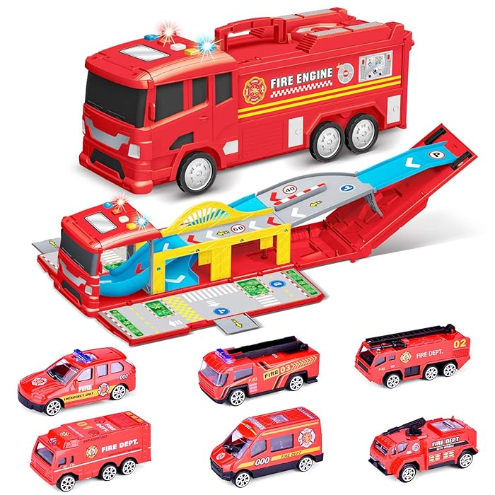 Buy Fun Little Toys Electric Fire Truck Toy Car Carrier Truck 6 Small