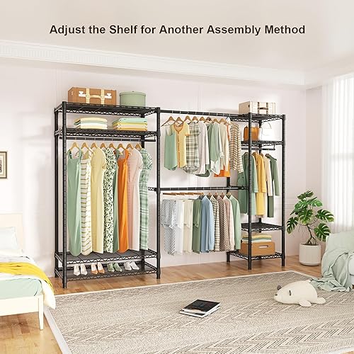 Miniatura 3 de Ulif E11 - Perchero de metal independiente para ropa y armario con 8 estantes y 4 barras para colgar, (73.2 - 97.6) de ancho x 14.5 pulgadas de