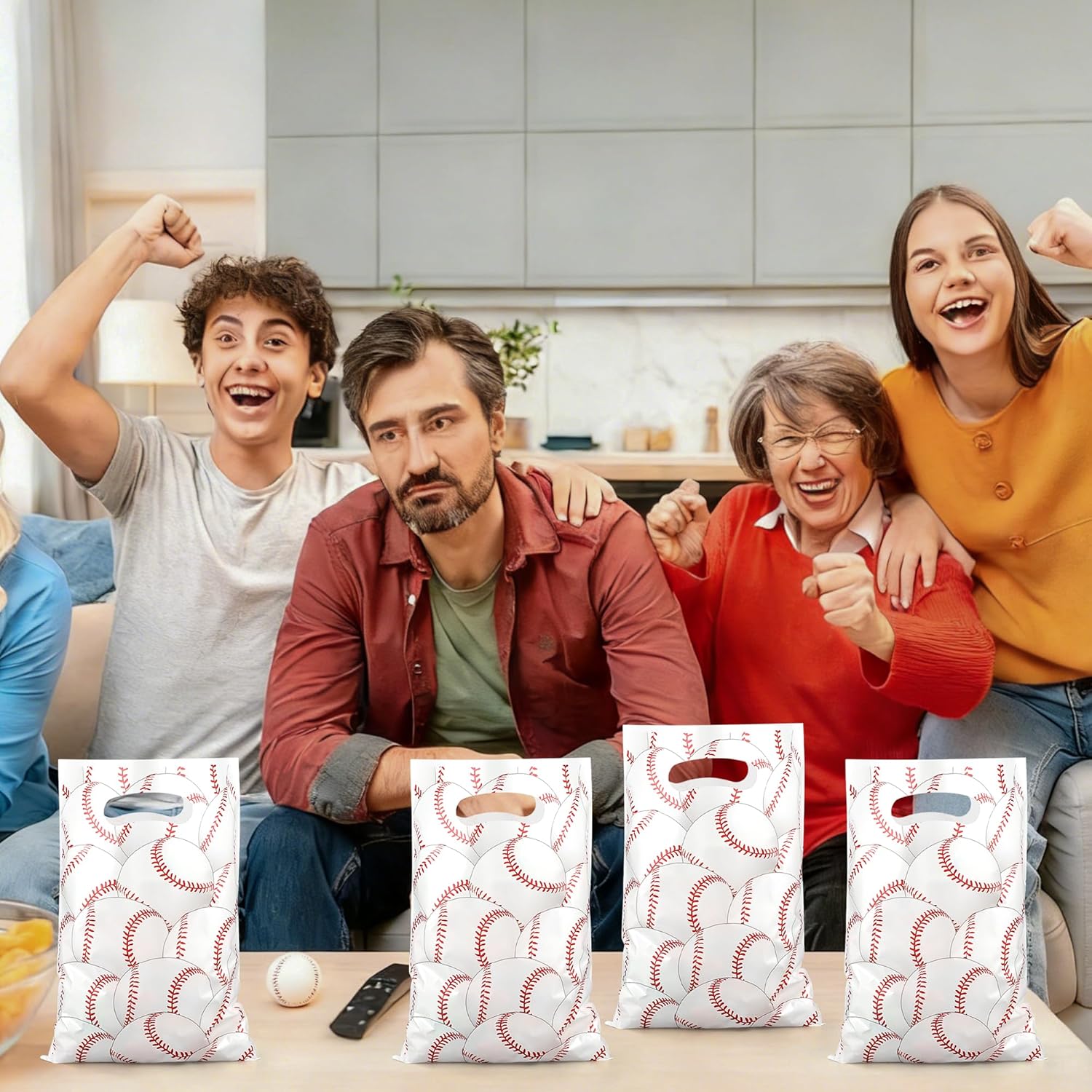 peony man 50 PCS Baseball Plastic Gift Bags Baseball Party Favor Bag with Handle Baseballs Treat Candy Bags for Sport Themed Goodie Bag Sports Team Birthday Party Home Candy Cookie Snack Supplies - Image 5