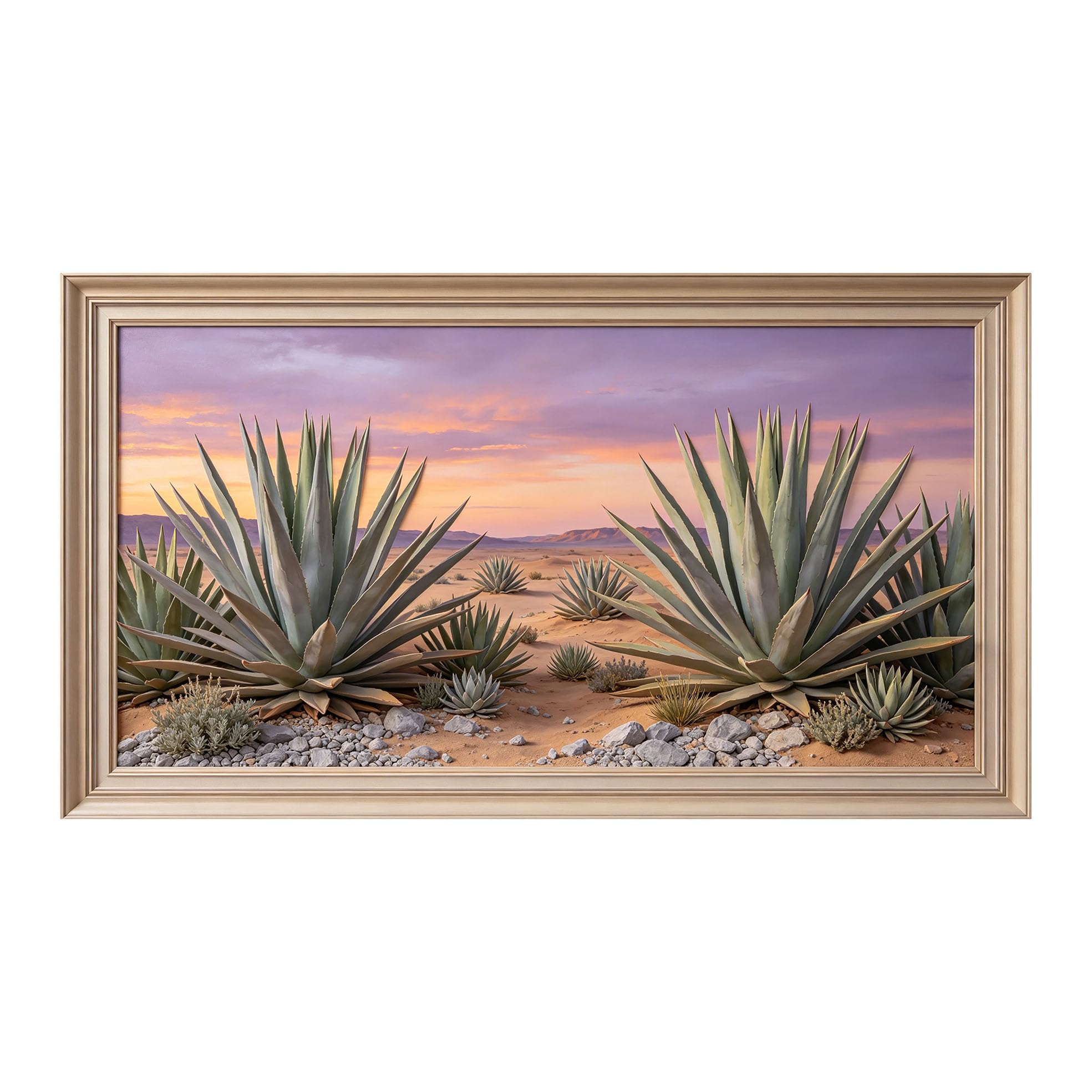 Murasolite 3D Framed Wall Art Desert Landscape Succulent Agave Sunset Oil Painting SelfAdhesive Fabric Mural Wall Decor， Peel and Stick No Damage to Wall， AntiFall Safe Design for Bedroom Living Room