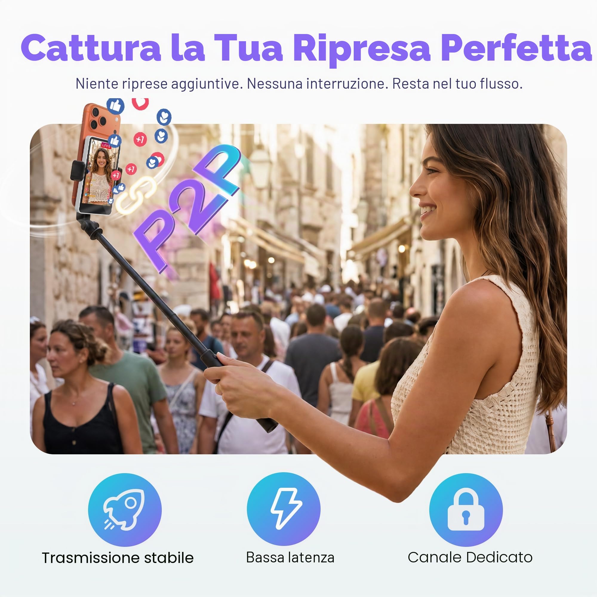 SYNCO XView Monitor Vlog per iPhone 17 - Schermo Selfie Magnetico Wireless 1080P/4K per Fotocamera Posteriore, Portata 50m, Batteria 3 Ore con Altoparlante Integrato per Live Youtube e TikTok (Blu)