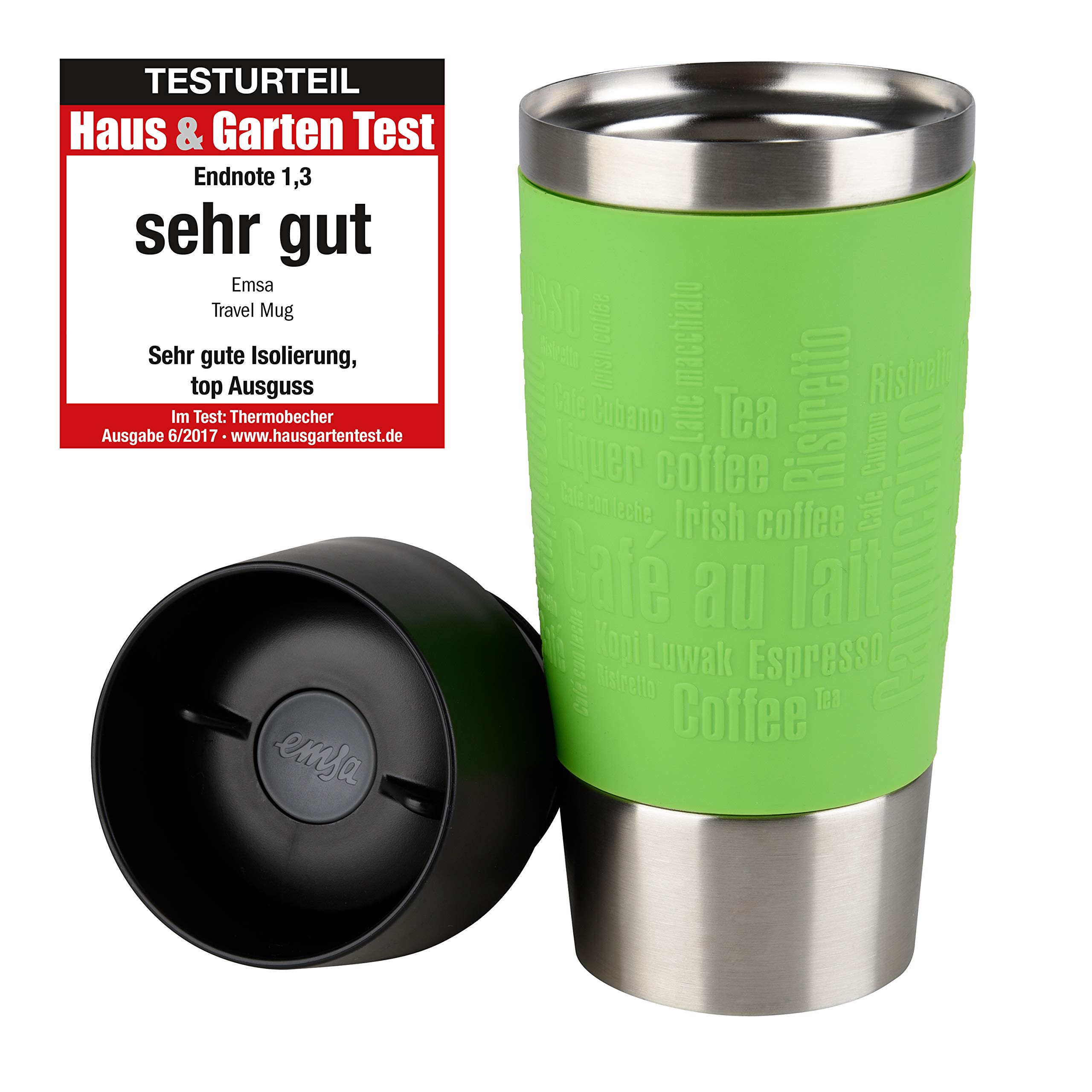 Emsa Travel Mug Waves Grande Isolierbecher N20121 | 0,5 L | Puderblau & 513548 Travel Mug Classic | 360 ml | Thermobecher | Isolierbecher | hält 4h heiß/ 8h kalt | 100 Prozent dicht | auslaufsicher