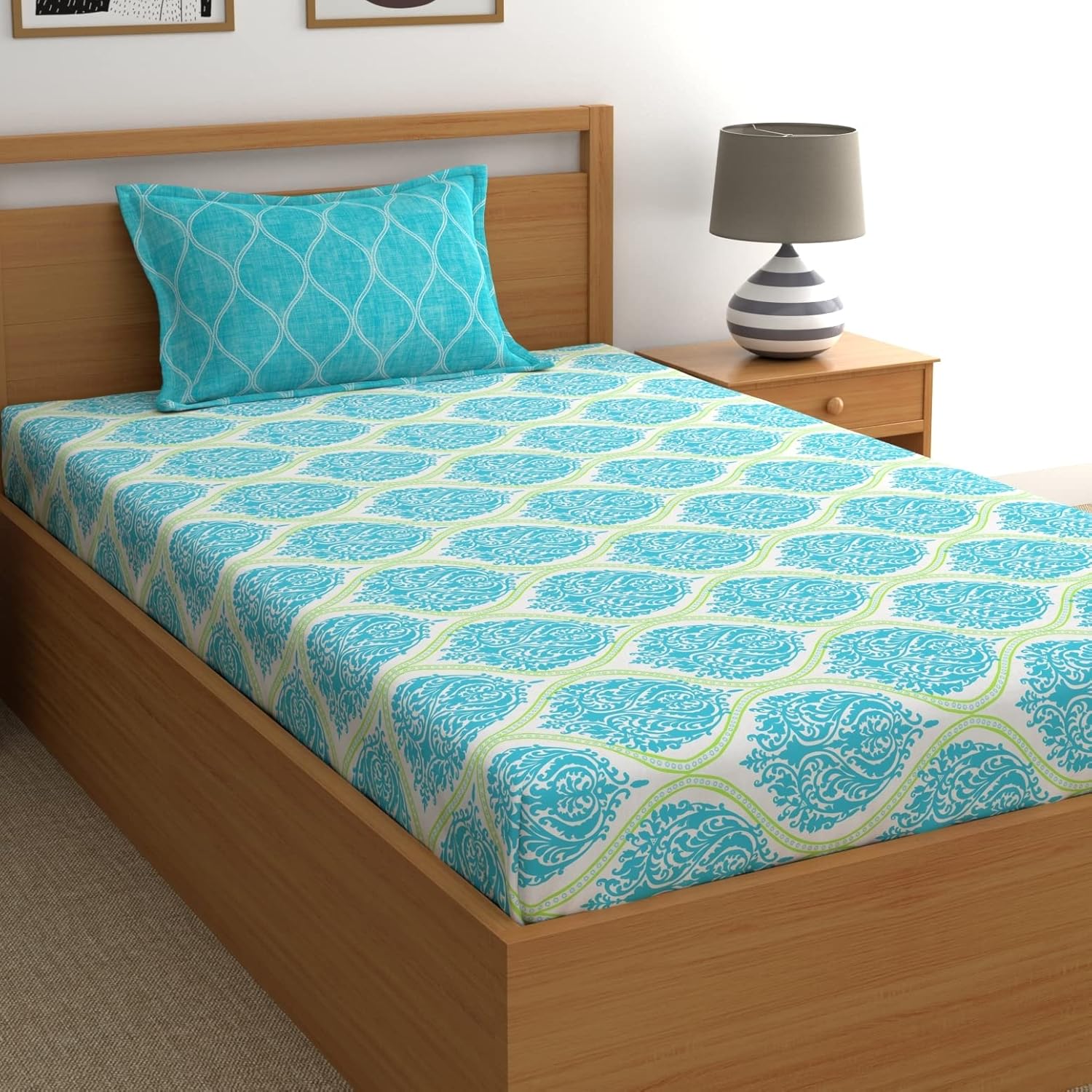 Home Ecstasy 100 Cotton Single Bedsheet with 1 Pillow Cover, 140 TC