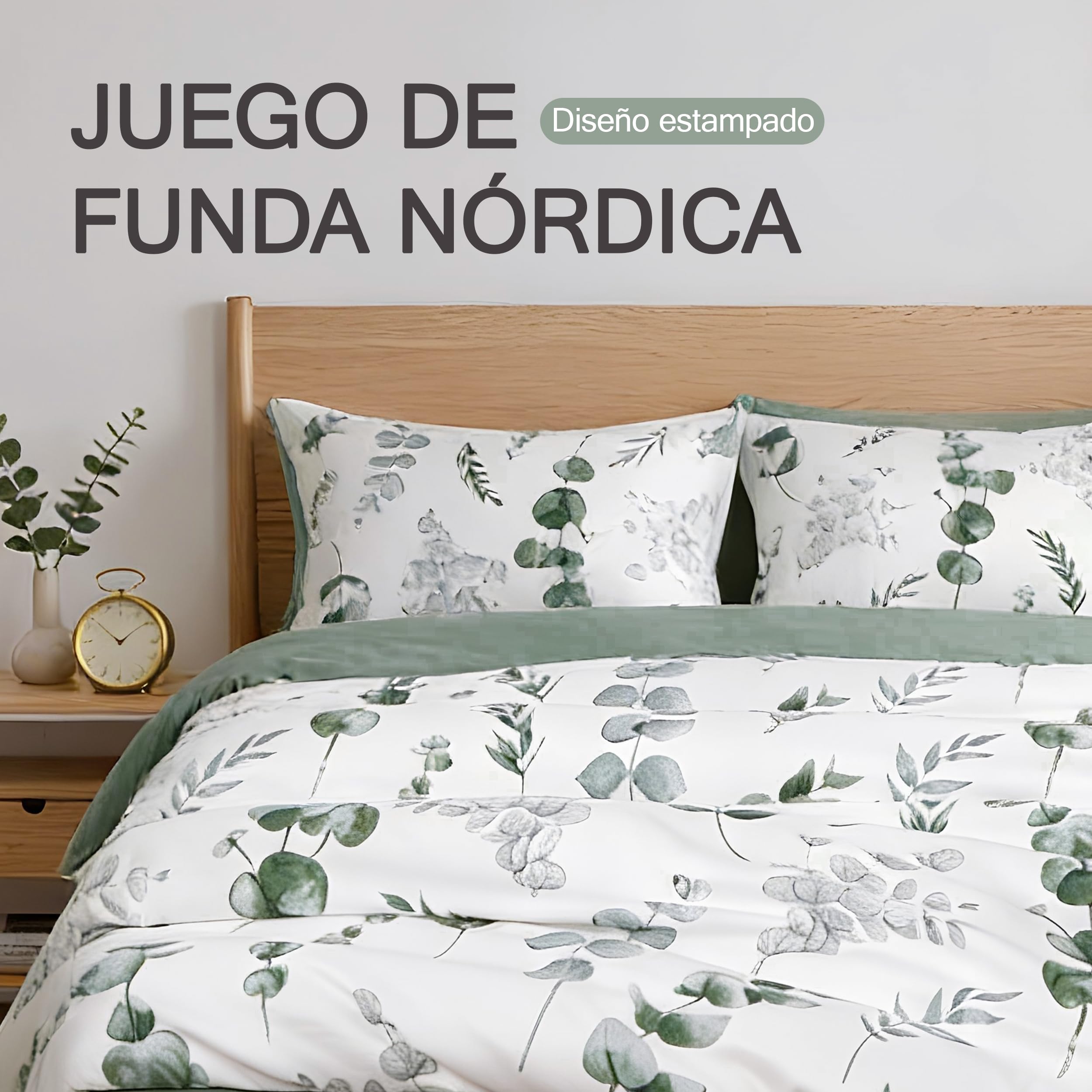 Etrexonline Juego de Funda Nórdica 3 Piezas Cama 150 Microfibra Suave Transpirable - 1 Funda Edredón 220x240 cm y 2 Fundas de Almohada 50x75 cm (Eucalipto) — view 2