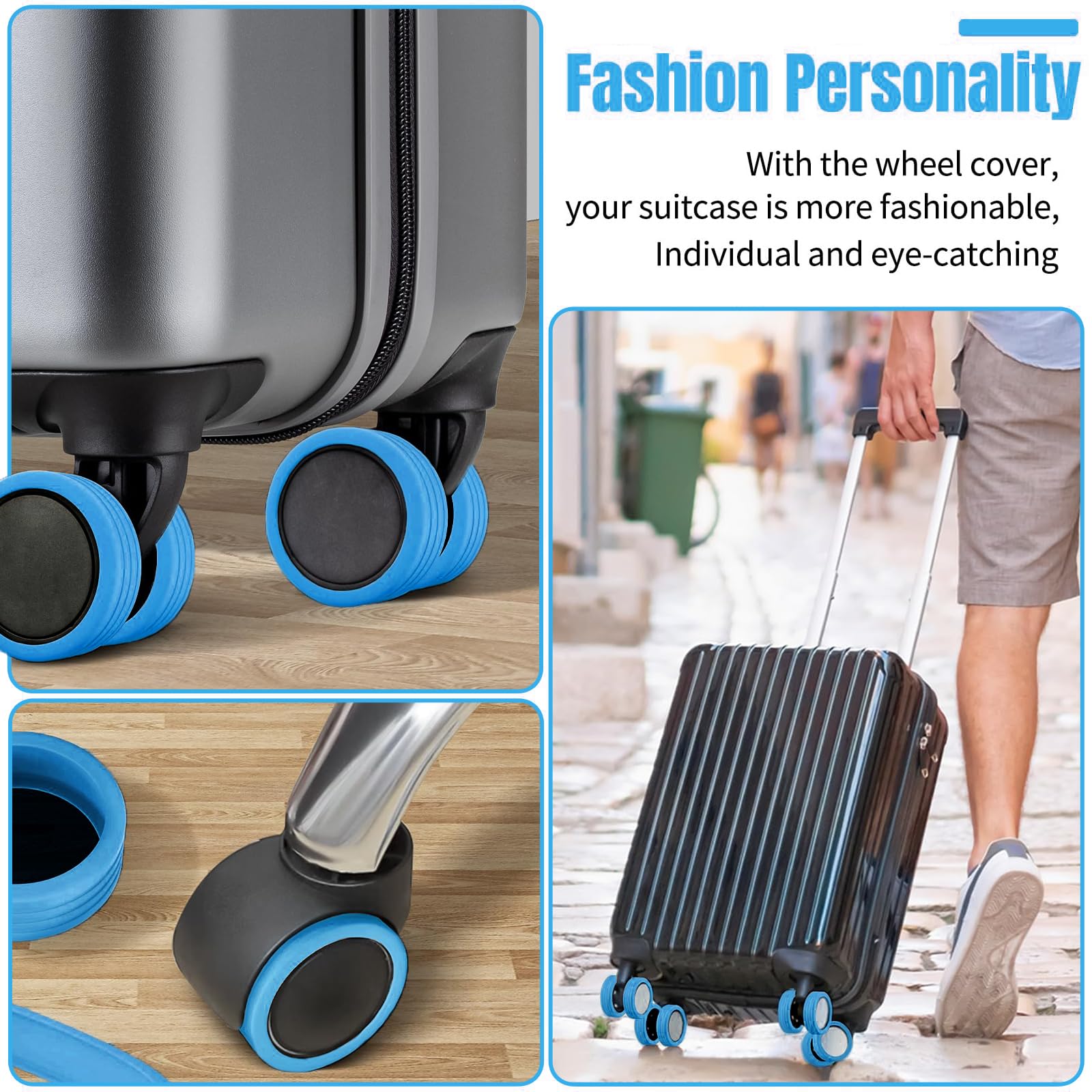 Bagage-wielafdekkingen, siliconen stille bescherming, handbagage, koffer, wielbeschermer, bagagerolafdekking voor de meeste handbagage, met spinner-wielen, bagageaccessoires, paars, 8 stuks