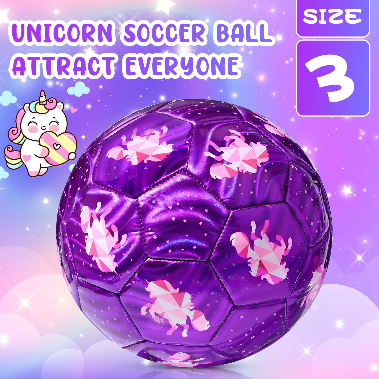 WinnerWhy Unicorn Soccer Ball Set - Size 3 Purple Pink Ball With Pump & Gift Box