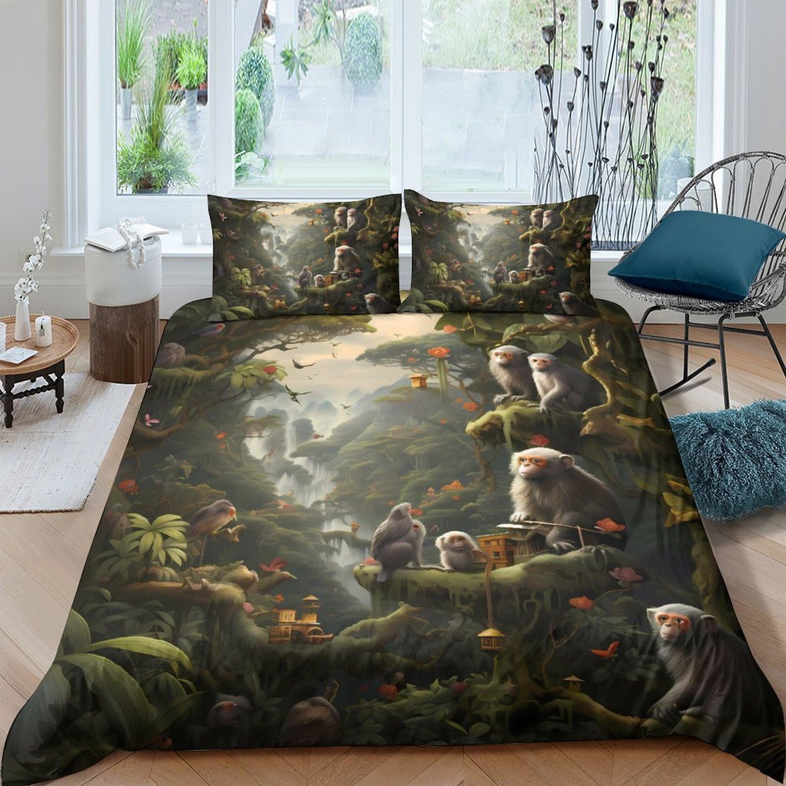 Ctjqhvkz Style-5 3D Printed Forest Monkey Fitted Sheet Microfiber Soft Nature Scene Bed Cover For Bedroom Guest Room Decor Single（135X200cm）