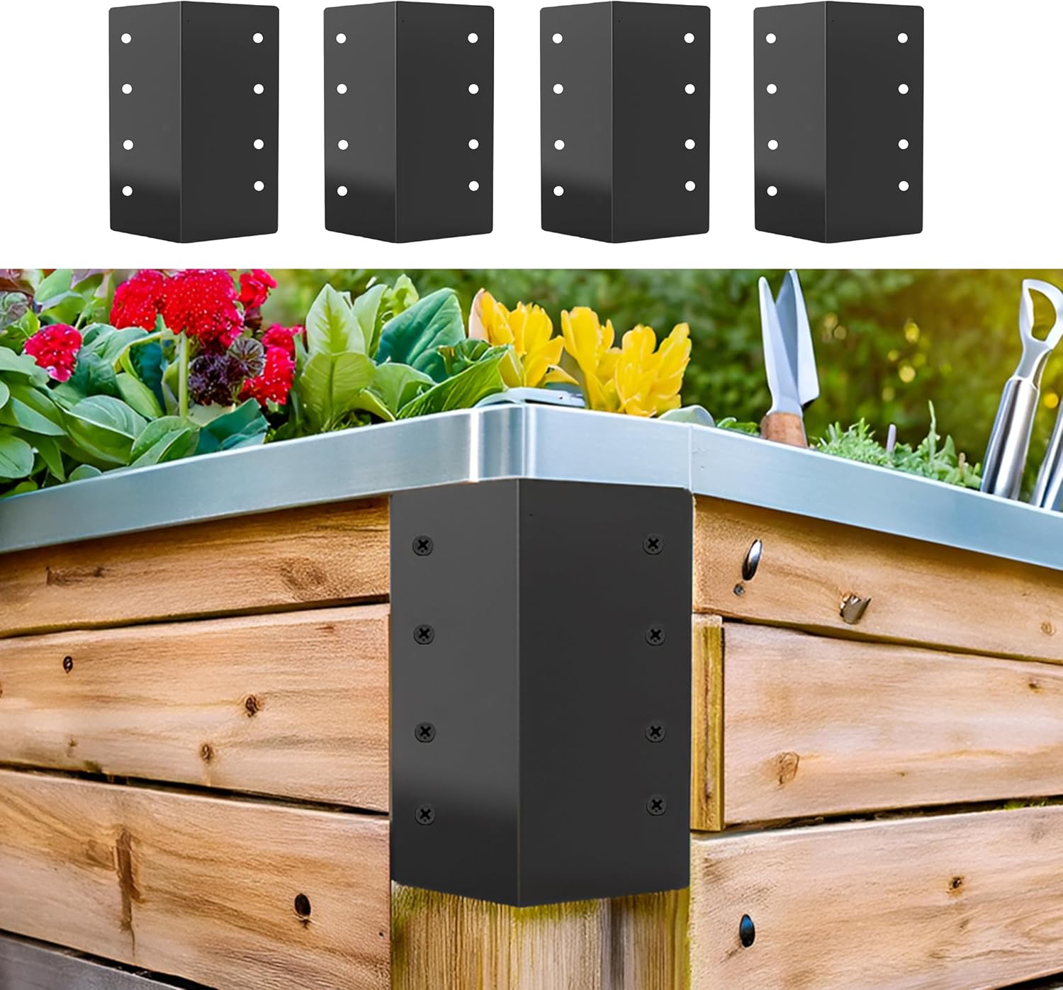 Set of 4 Metal Raised Garden Bed Corner Brackets, 5.9 x 3 Inch Rust Resistant Corner Connectors for DIY Gardening