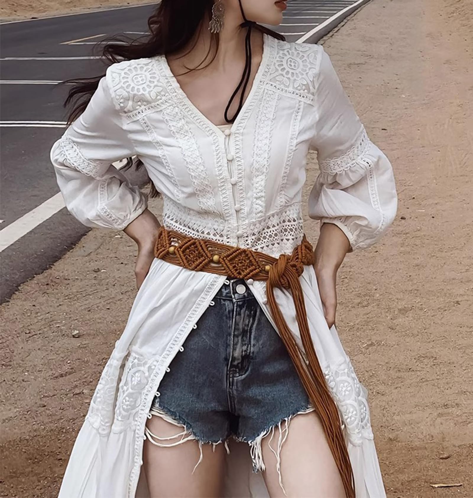 Donna Casual Button Down Abito da Spiaggia Ricamato Lungo Kimono Cardigan Costume da Bagno Copricostume Up
