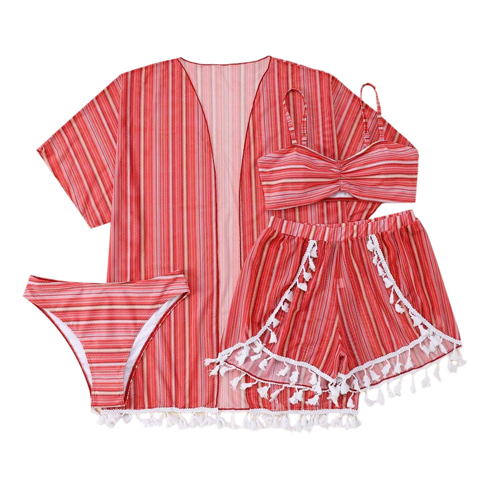 Generisch Bikini con frange, costume da bagno a 4 pezzi con protezione solare, tankini da spiaggia