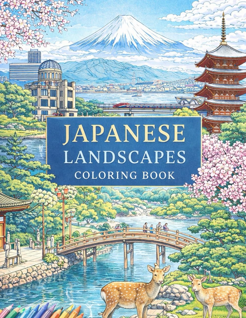 Japanese Landscapes Coloring Book: Japan Scenery Coloring Book for Adults