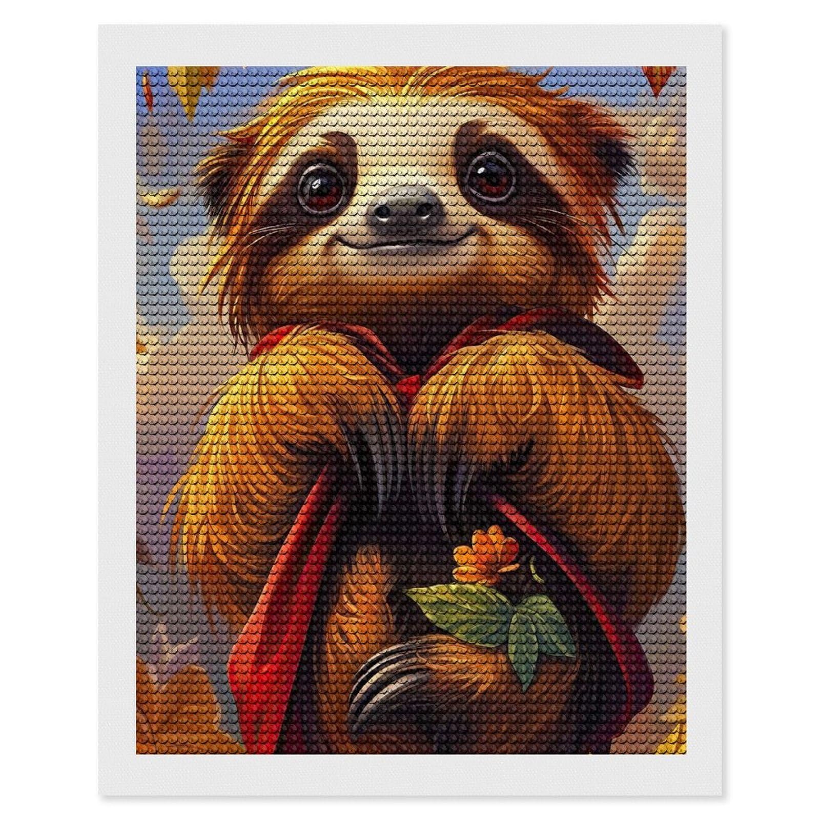 Junmoney Cute Sloth with Flower Diamond Painting Canvas Set 16"x20", Easy to Enjoy, Adhesive Canvas, Office Decor, Holiday Gift Idea, with Tool Kit