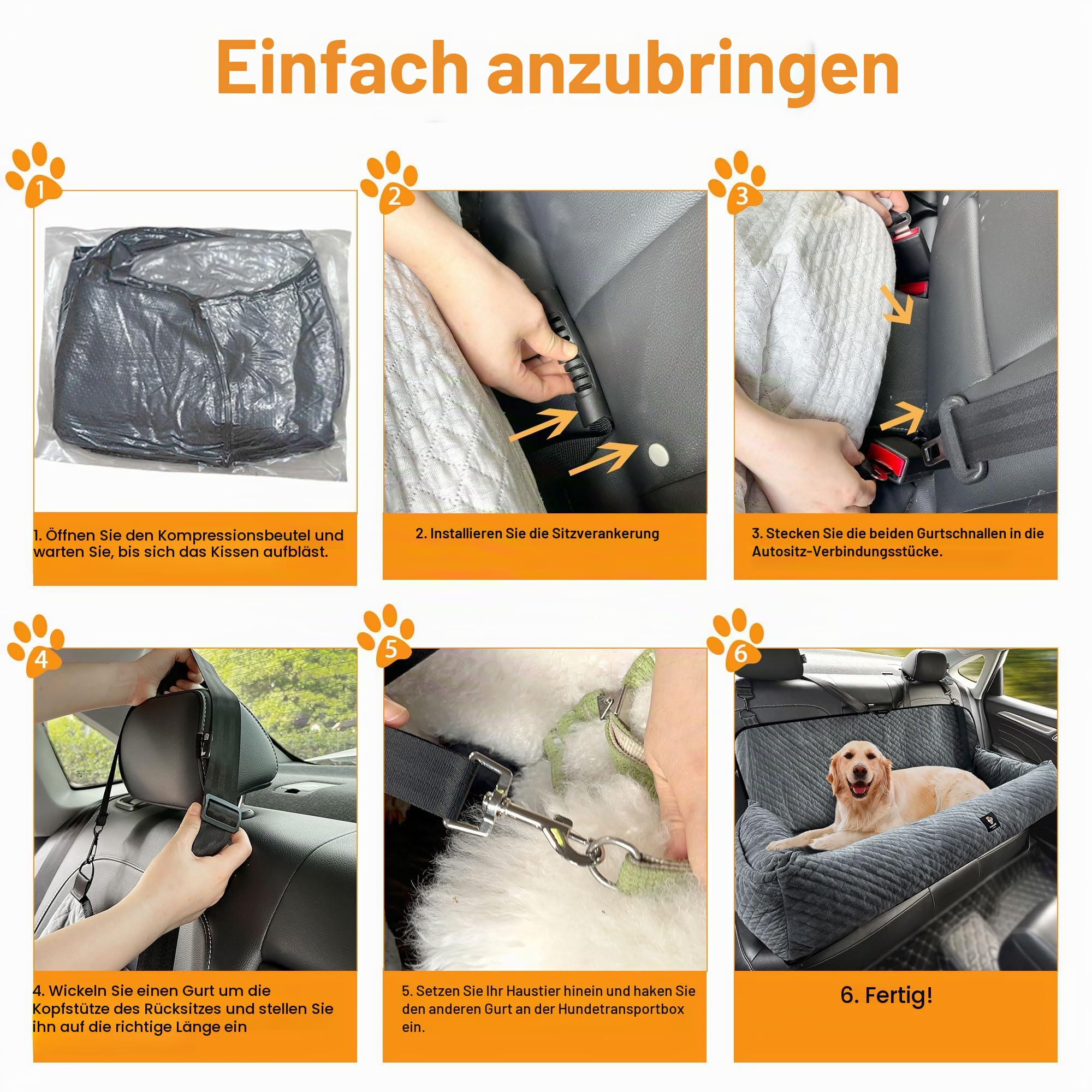 Gearking Hundeautositz für große Hunde unter 45.4 kg, Hunde-Autobett, Haustiererhöhung, Rücksitz, abnehmbar, waschbar, Reisesicherheit, nur für Auto-Rücksitz, Grau