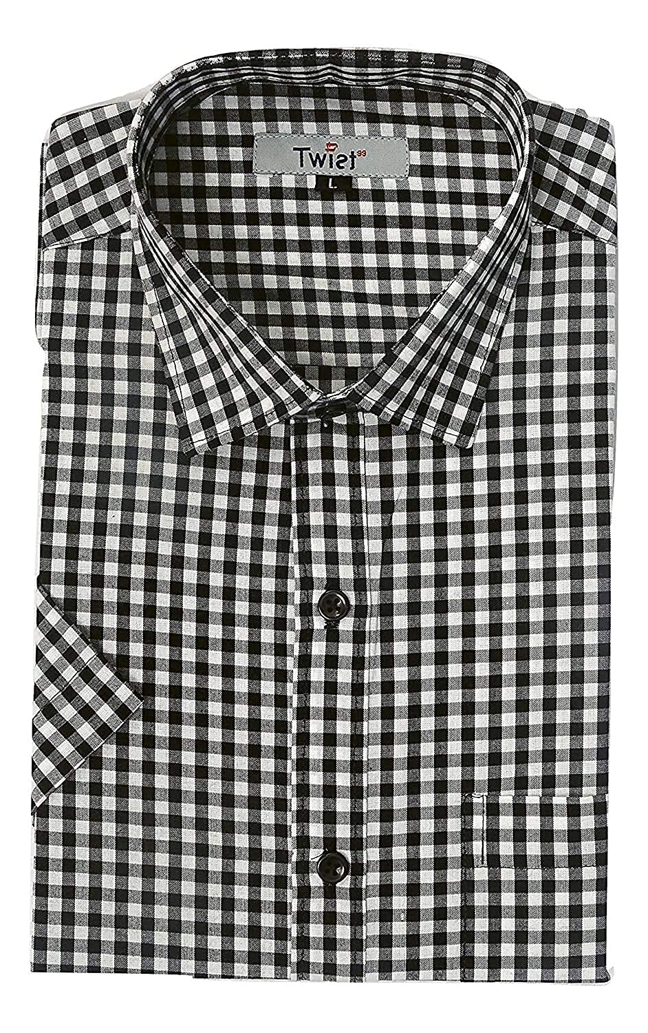 Twist99Men's Check Shirt Italian Cotton Regular Fit Casual Half Sleeve Plus Size Office Shirt for Men