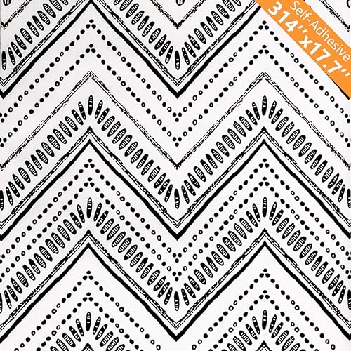 Miniatura 8 de MulYeeh Papel tapiz de 17.5 x 236 pulgadas, diseño moderno de círculos ovalados a rayas negras y blancas, autoadhesivo, extraíble, prepegado,