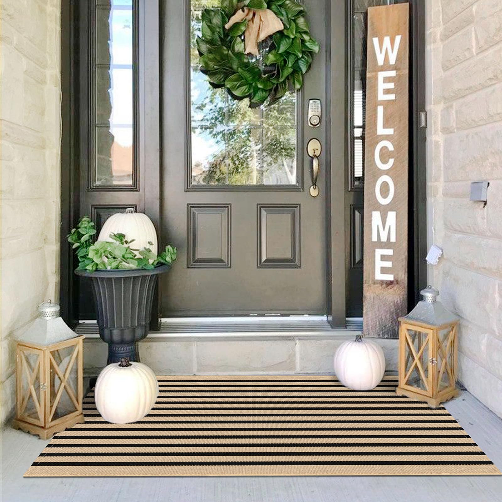 IOHOUZE Striped Area Rug 2'x4.3' Front Door Rugs Small Washable Area Rug for Front Porch, Spring Summer Welcome Door Mats Outdoor Indoor, Doormat for