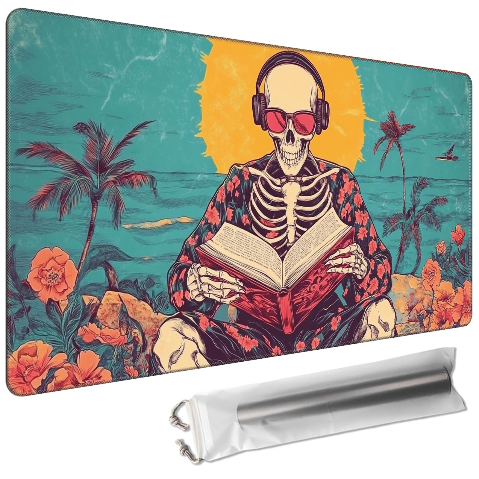Cdkfxjy MTG Playmat 27.5 x 15.7in Includes Storage Bag,TCG Playmat with Soft Surface Premium Non-Slip Rubber Backing Stitched Edges Durable Gaming Mat,Skeleton Reading Book — image 1