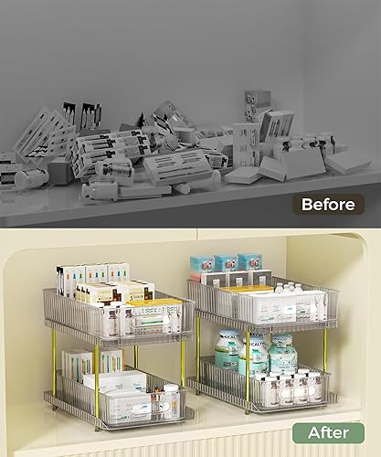 Miniatura 5 de Organizadores de maquillaje y cuidado de la piel de 2 niveles para tocador, organizador grande de perfumes, organizadores de baño extraíbles y