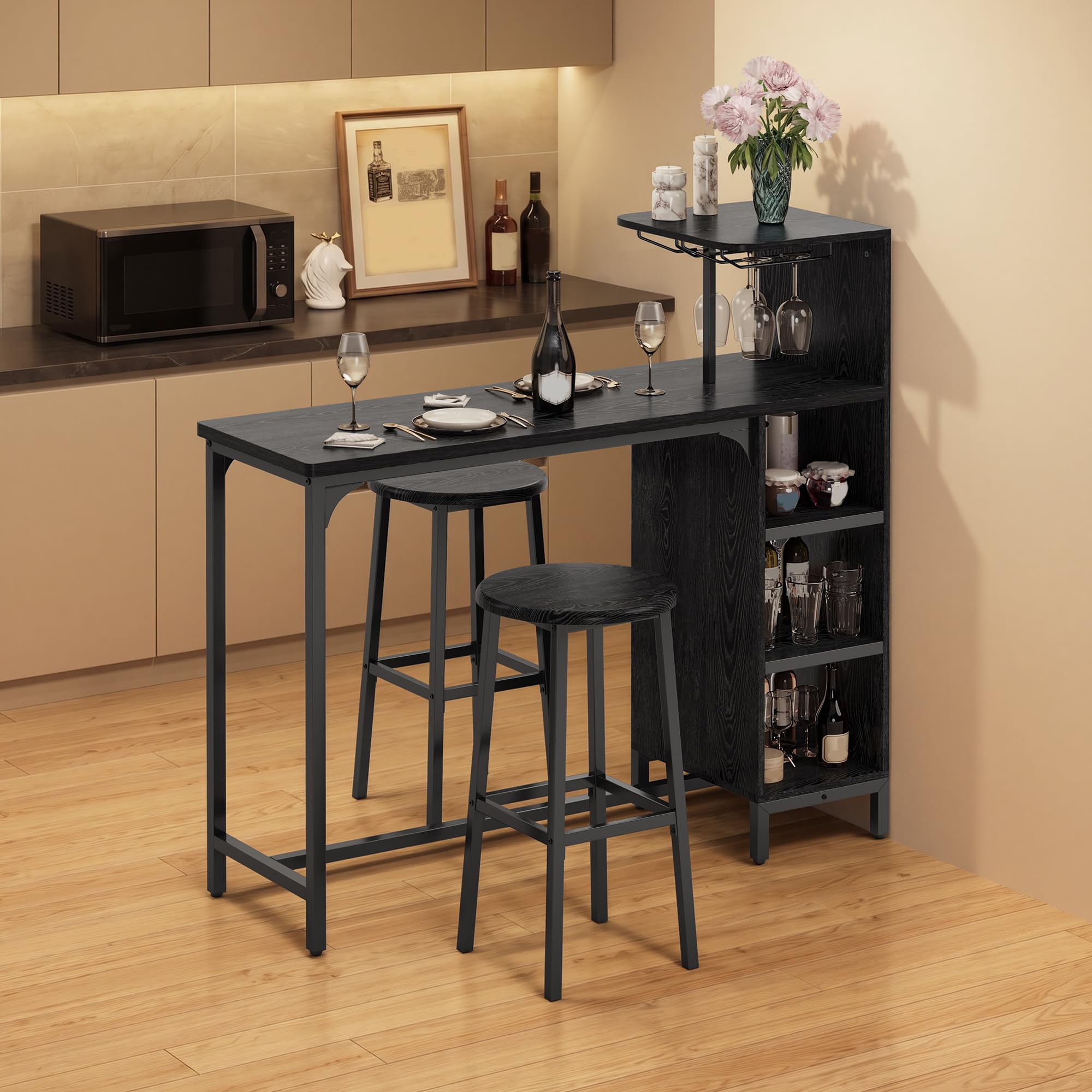 Xbro Tavolo da Bar con 2 Sgabelli, Portabottiglie 120x40x120 cm