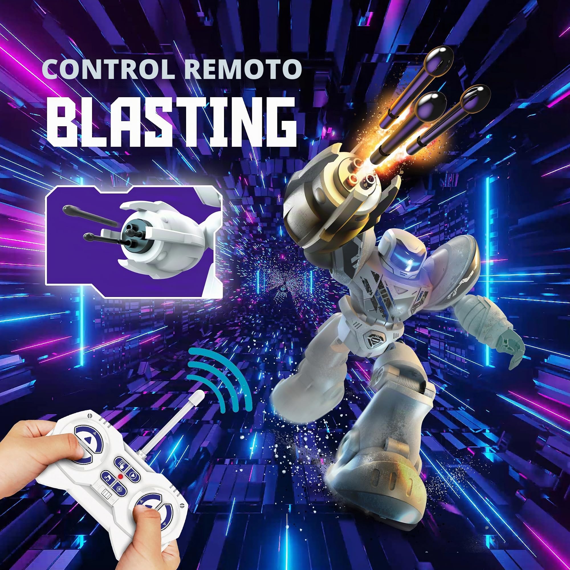 Silverlit Robo Blast, Robot Interactivo Grande, dispara Dardos Desde el puño, 34 cm de Alto, Programa hasta 20 Pasos, Baila, Reproduce música, Cara LED, Robots para niños de 5 a 14 años, el Mejor