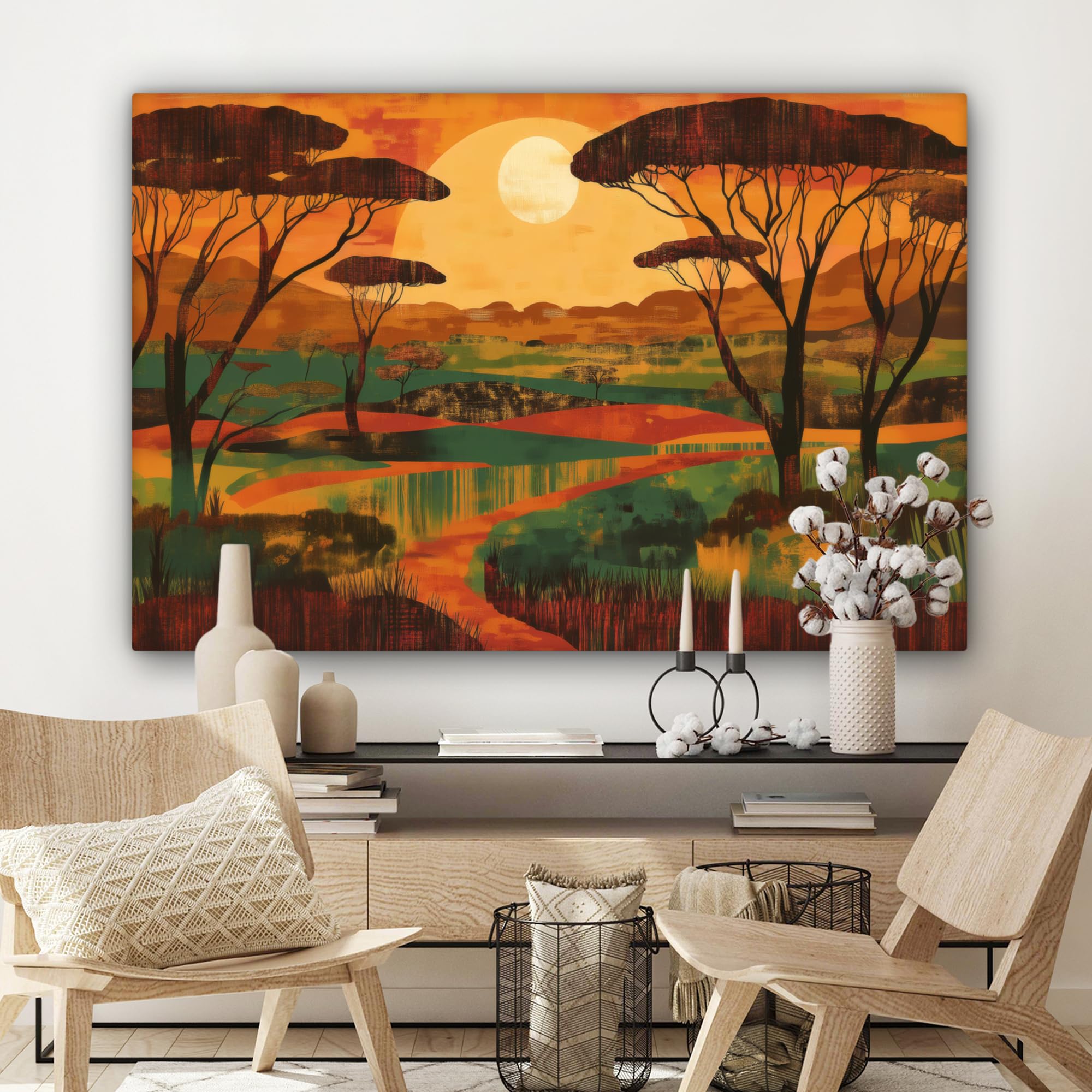 MuchoWow© Impression sur Toile Decoration Murale Peinture 120x80 cm Tableaux Art Décoratif Muraux Décoration Chambre Paysage - Africain - Soleil