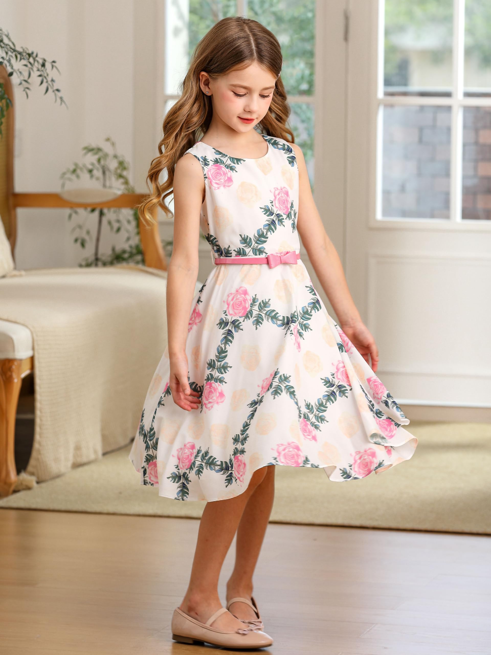 BONNY BILLY Vestido Niña Fiesta Boda Ceremonia Estampado Floral Vintage con Cinturón