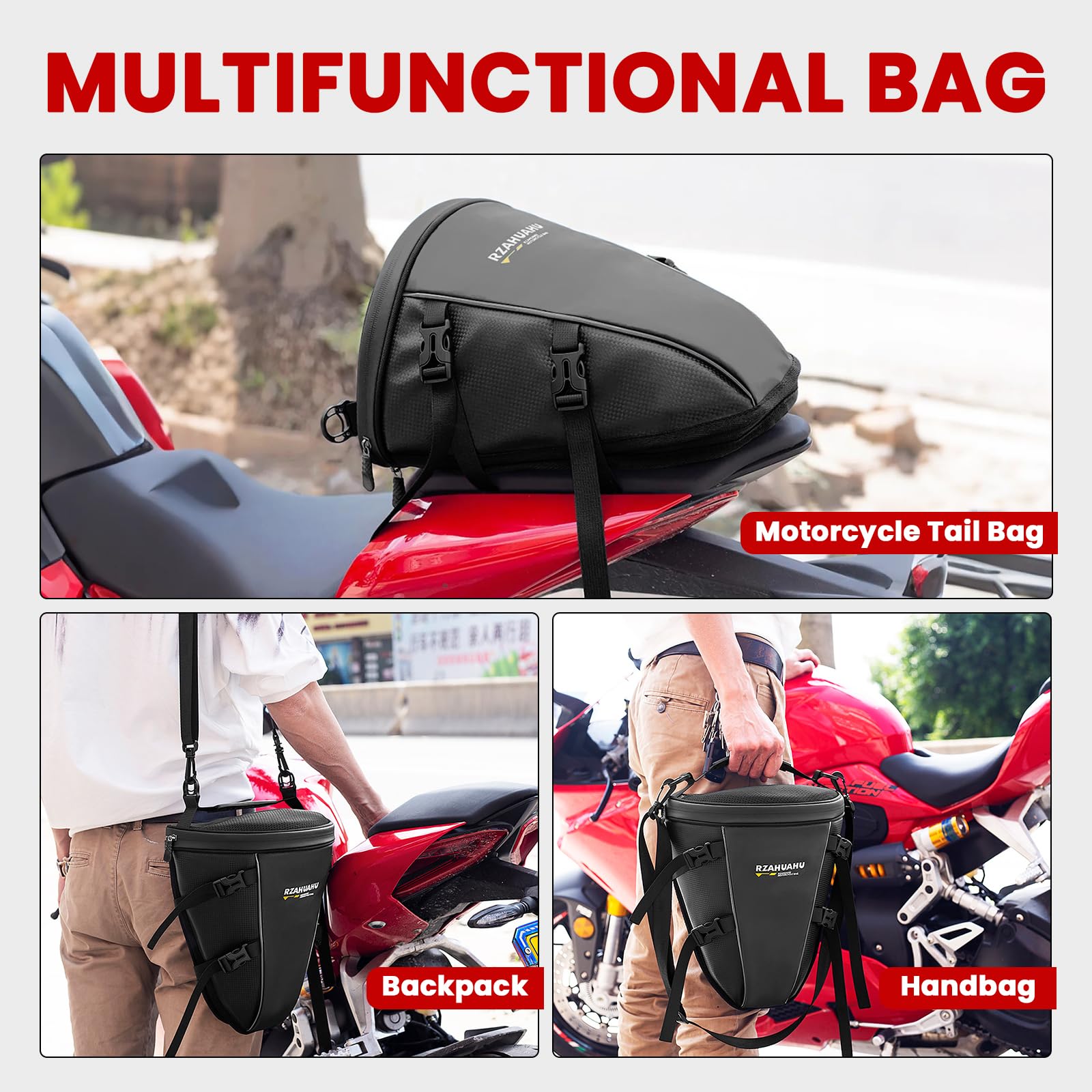 UBORSE Borsa posteriore per moto, impermeabile, 10 – 14 l, per sport, moto, con tracolla e maniglia, espandibile, borsa da sella, piccolo strumento Gear (nero)