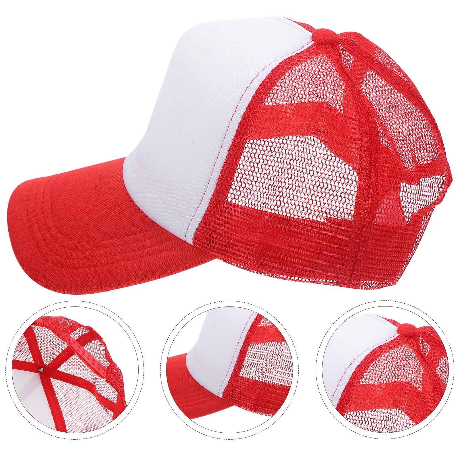 Casquettes de Baseball en Polyester Lot de 10 en Maille Rouge pour Sublimation, Confortables Pêche ou l'escalade