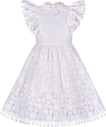 Sunny Fashion Girls Dress White Lace Blue Layered India