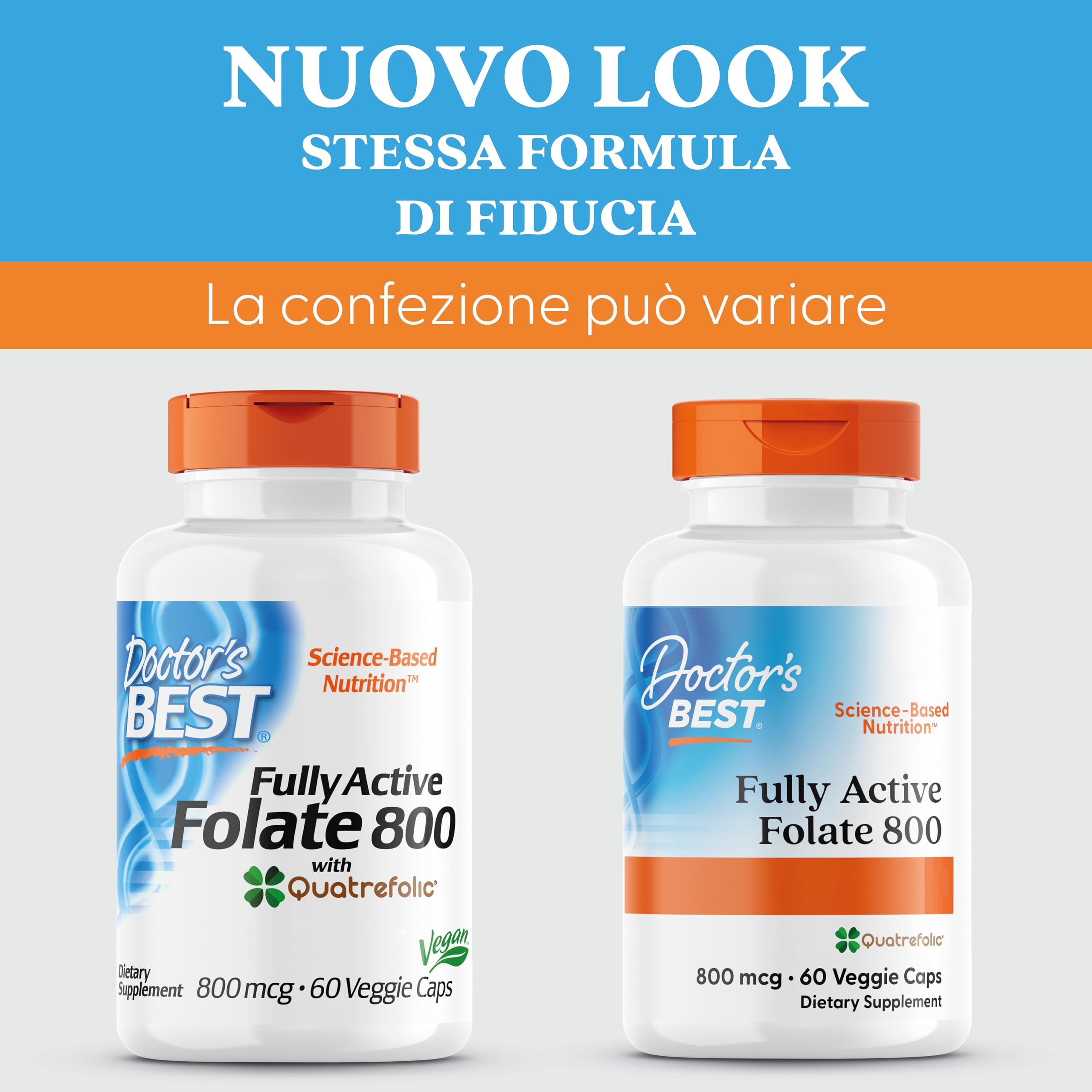 Doctor's Best, Fully Active Folate with Quatrefolic (Acido Folico), 800mcg, 60 Capsule vegane, Testato in Laboratorio, Senza Glutine, Senza Soia, Vegetariano