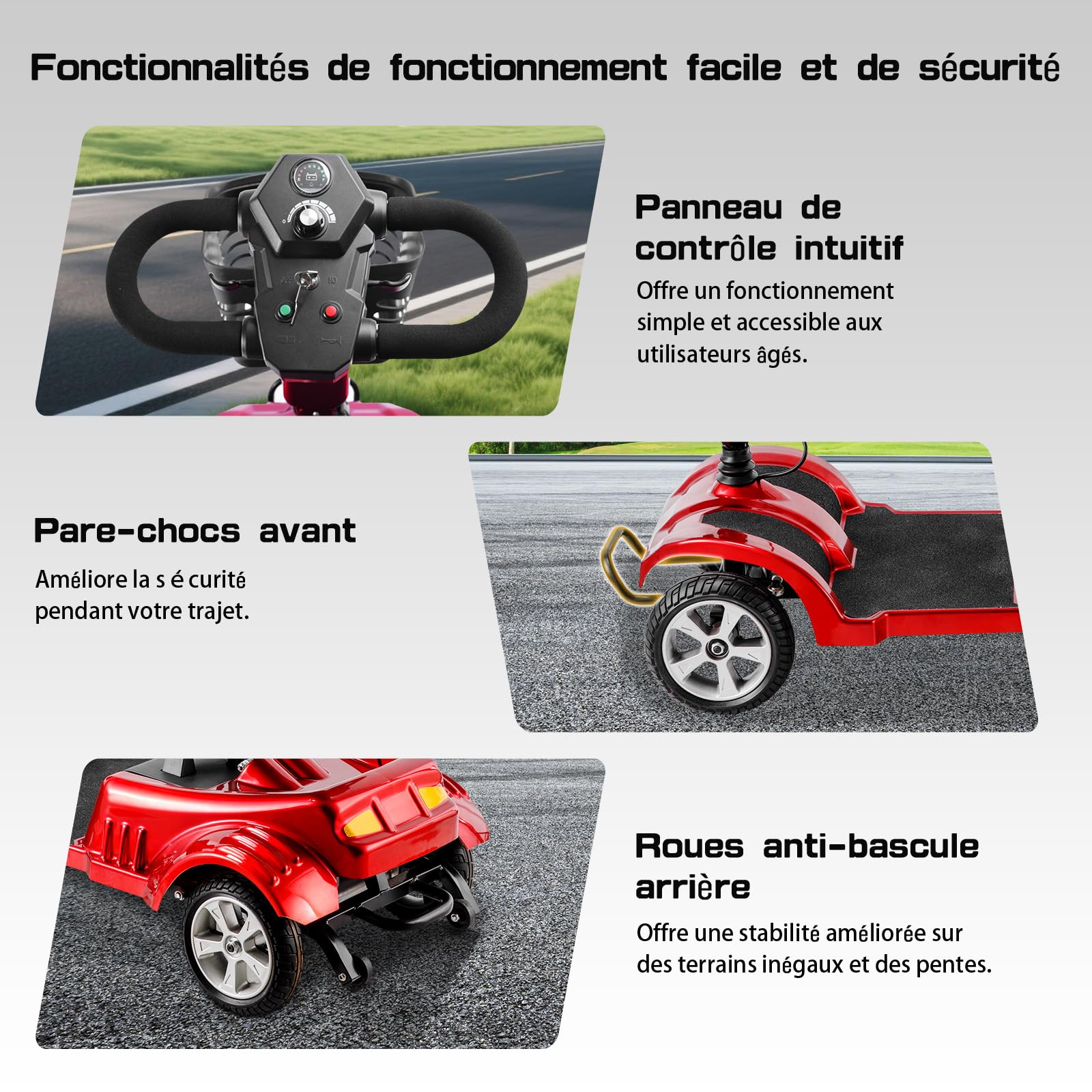 Z02 Véhicule de Mobilité Électrique Pliable et Léger pour Adultes, 4 Roues Trottinette Électrique Adulte avec Siège, Autonomie 20KM, Conçu pour Personnes à Mobilité Réduite et Handicapés (Rouge)