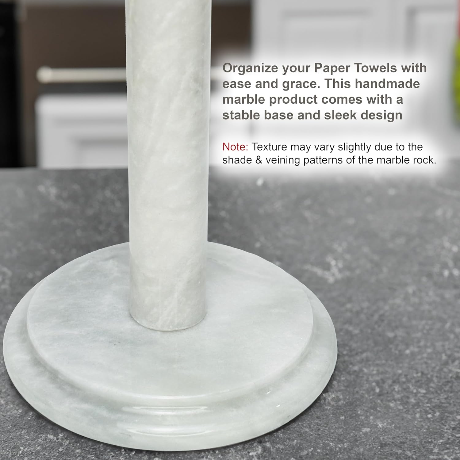 Marble Kitchen Paper Towel Holder - Hand-Crafted, Sturdy, Tabletop Stand, Durable, Non Steel & Non Plastic. (White)